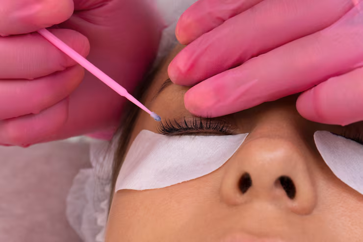 top view woman wearing eye patches
